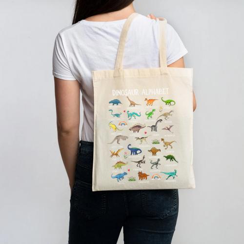 Back To School Types Of Dinosaurs Alphabet Identification Canvas Tote Bag - Savourry