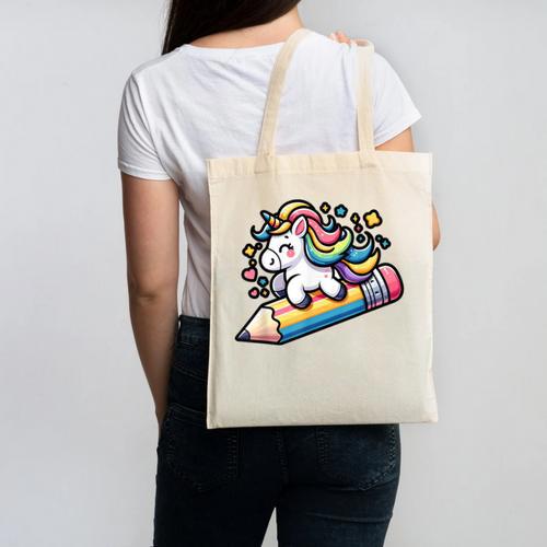 Back To School Unicorn Riding A Pencil Canvas Tote Bag - Savourry