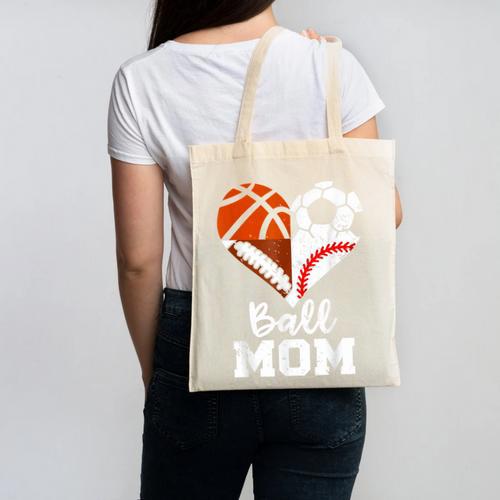 Ball Mom Heart Soccer Basketball Baseball Football Mom Canvas Tote Bag - Sportilla
