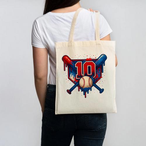 Baseball 10 Year Old Splash Drip 10th Birthday Boy Number 10 Canvas Tote Bag - Sportilla