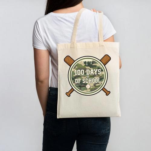 Baseball 100th Day Of School Camouflage Canvas Tote Bag - Sportilla