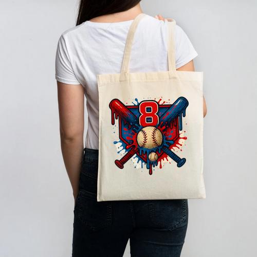Baseball 8 Year Old Splash Drip 8th Birthday Boy Number 8 Canvas Tote Bag - Sportilla