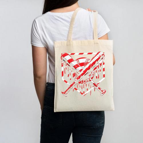 Baseball Candy Cane Christmas Baseball Ice Cream Drip Boys Canvas Tote Bag - Sportilla