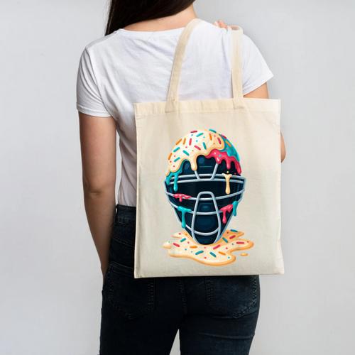 Baseball Catcher Mask Ice Cream Dripping Baseball Boy Youth Canvas Tote Bag - Sportilla