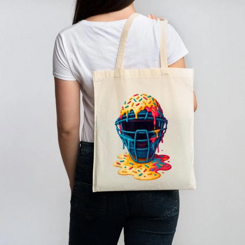 Baseball Catcher Mask Ice Cream Dripping Baseball Fan Boys Canvas Tote Bag - Sportilla
