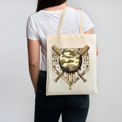 Baseball Drip For Boys Ice Cream Dripping Boys Baseball Camo Canvas Tote Bag - Sportilla