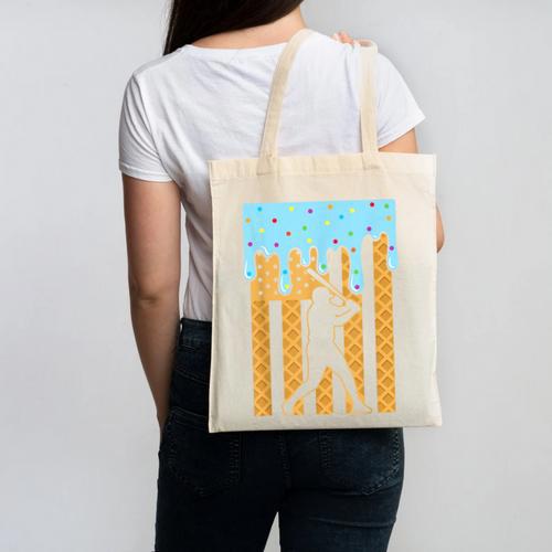 Baseball Drip Dripping Ice Cream Sport Player American Flag Canvas Tote Bag - Sportilla