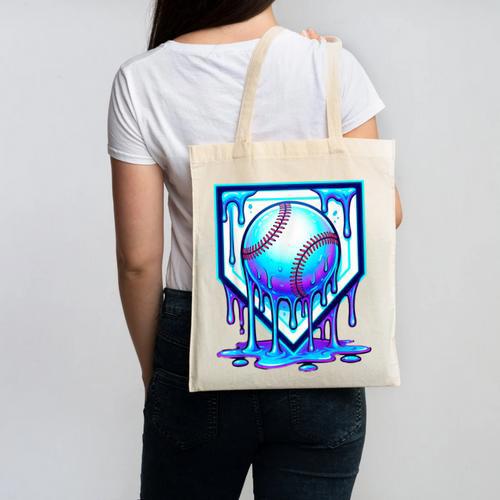 Baseball Drip Ice Cream Blue Glow Melt Ball Graphic Canvas Tote Bag - Sportilla