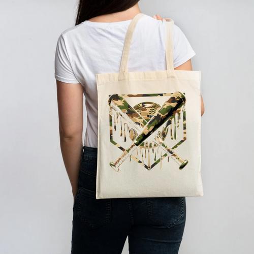 Baseball Drip Ice Cream Camo Home Plate Bats Sports Game Day Canvas Tote Bag - Sportilla