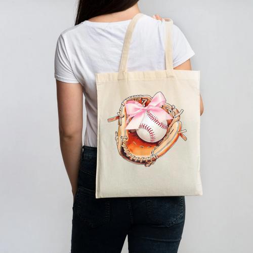 Baseball Drip Ice Cream Coquette Pink Bow Baseball Player Canvas Tote Bag - Sportilla