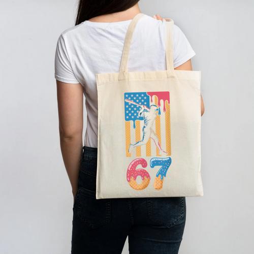Baseball Drip USA Flag 67 Player 67th Birthday Ice Cream 67 Canvas Tote Bag - Sportilla