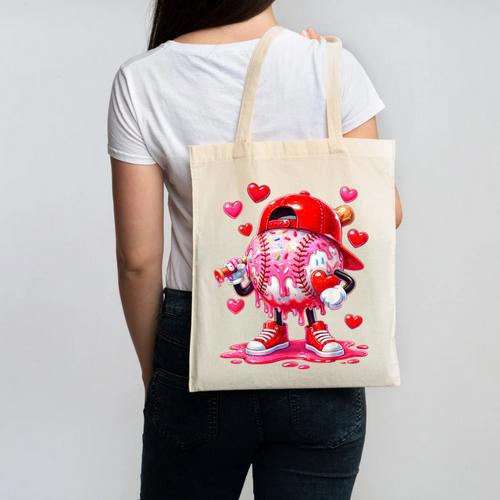 Baseball Drip Valentine Sports Vday Ice Cream Drip Heart Canvas Tote Bag - Sportilla