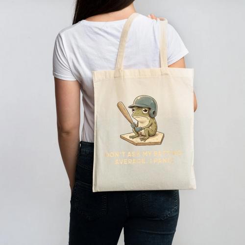 Baseball Frog Saying Batting Retro Artwork Canvas Tote Bag - Sportilla