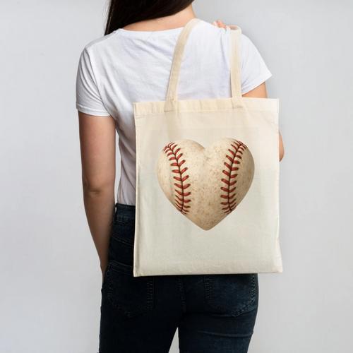 Baseball Heart Shape Valentines Day Love Boys Kids Men Canvas Tote Bag - Sportilla