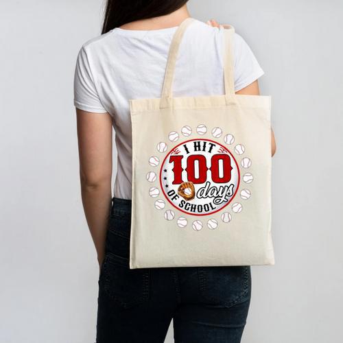 Baseball I Hit 100 Days Of School Baseball Player Kids Boys Canvas Tote Bag - Sportilla