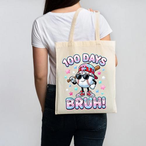 Baseball Ice Cram Drip 100 Days Of School 100th Boys Youth Canvas Tote Bag - Sportilla