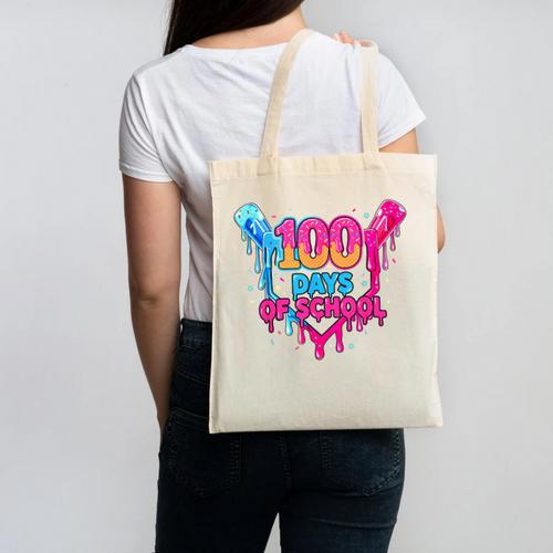 Baseball Ice Cream Drip 100 Days Of School Boys Girls 100th Canvas Tote Bag - Sportilla