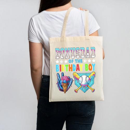 Baseball Ice Cream Drip Bonus Dad Of The Birthday Boy Canvas Tote Bag - Sportilla