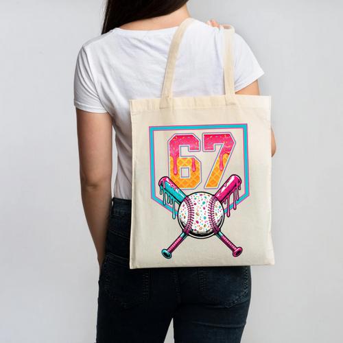 Baseball Ice Cream Drip Number 67 Player 67th Birthday Men Canvas Tote Bag - Sportilla