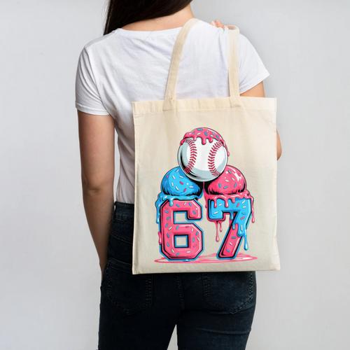 Baseball Ice Cream Drip Six Seven Gen Alpha Meme 67 Canvas Tote Bag - Sportilla