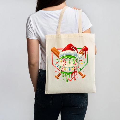 Baseball Lifestyle Apparel Youth Christmas Baseball Drip Canvas Tote Bag - Sportilla