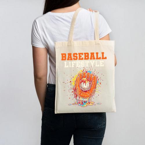 Baseball Lifestyle Ice Cream Drip Baseball Glove Crossed Bat Canvas Tote Bag - Sportilla
