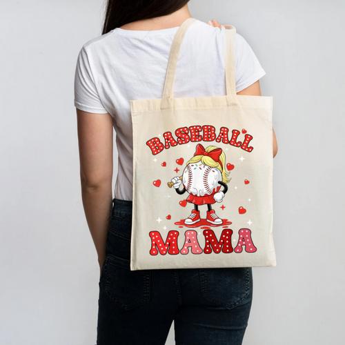 Baseball Mama Sports Mom Baseball Valentine Drip Girls Women Canvas Tote Bag - Sportilla