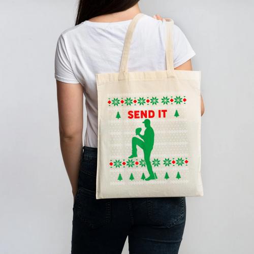 Baseball Player Christmas Pajama Send It Xmas PJs Boys Canvas Tote Bag - Sportilla