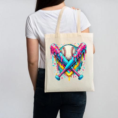 Baseball Player Ice Cream Drip Canvas Tote Bag - Sportilla
