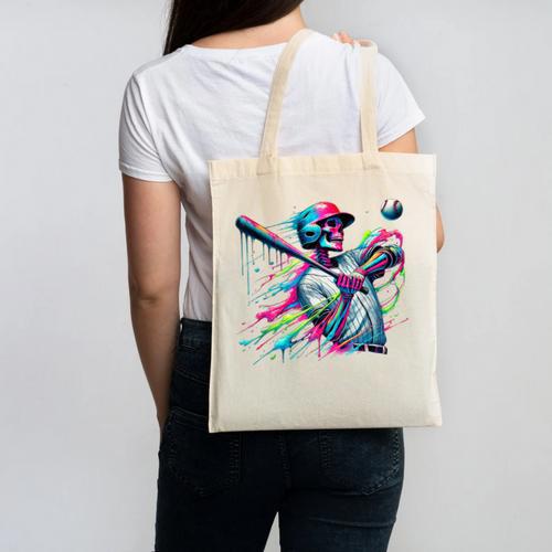 Baseball Skeleton Ice Cream Drip Baseball Boys Youth Canvas Tote Bag - Sportilla