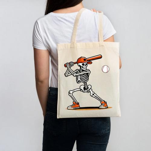 Baseball Skeleton Spooky Boys Halloween Baseball Player Canvas Tote Bag - Sportilla