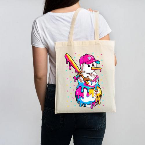 Baseball Snowman Drip Christmas Baseball Boys Men Kids Canvas Tote Bag - Sportilla