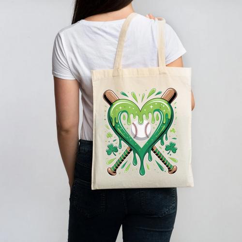 Baseball St Patricks Day Boys Girls Men Women Shamrock Green Canvas Tote Bag - Sportilla