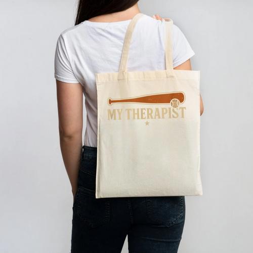Baseball Tee My Therapist Bat Men Women Kids Canvas Tote Bag - Sportilla