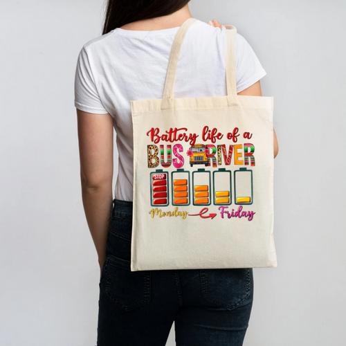 Battery Life Of A Bus Driver First Day Back To School Canvas Tote Bag - Savourry
