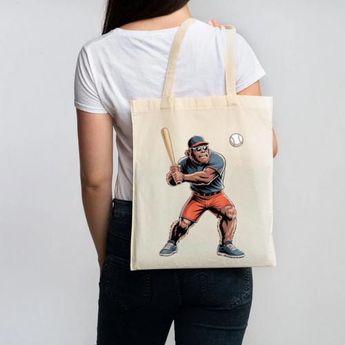 Bigfoot Playing Baseball Boys Kids Men Baseball Player Canvas Tote Bag - Sportilla