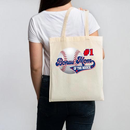 Bonus Mom Rookie Of Year 1st Birthday Baseball Theme Canvas Tote Bag - Sportilla