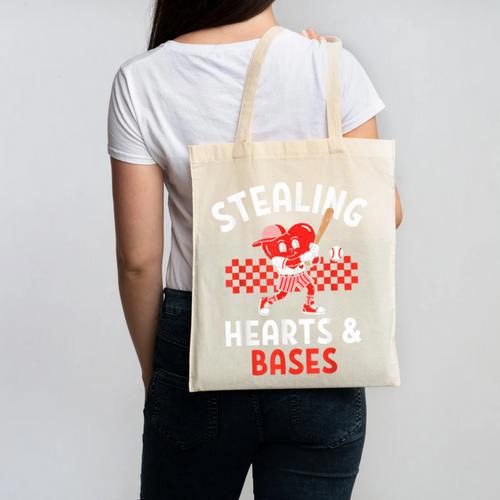 Boys Baseball Valentines Day Stealing Hearts Valentine Kids Canvas Tote Bag - Sportilla