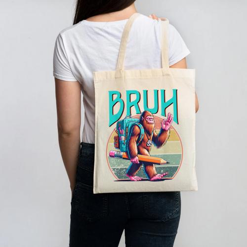 Boys Modern Bruh Big Foot Back To School Graphic Canvas Tote Bag - Savourry