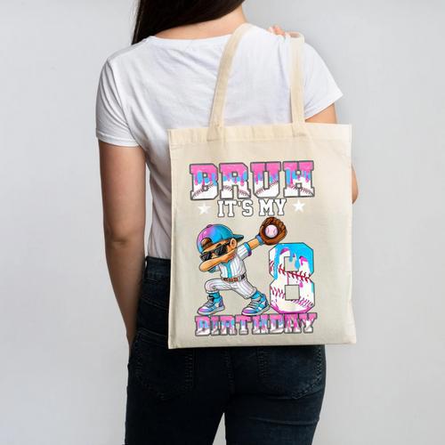 Bruh It's My 8th Birthday Baseball Ice Cream Drip 8 Year Old Canvas Tote Bag - Sportilla