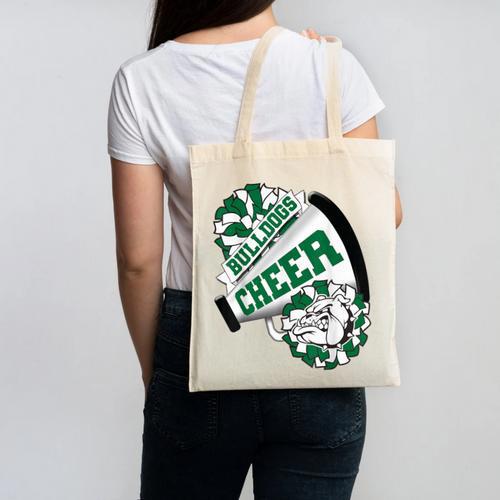 Bulldogs Cheerleading Back To School Cheer Team Spirit Green Canvas Tote Bag - Savourry