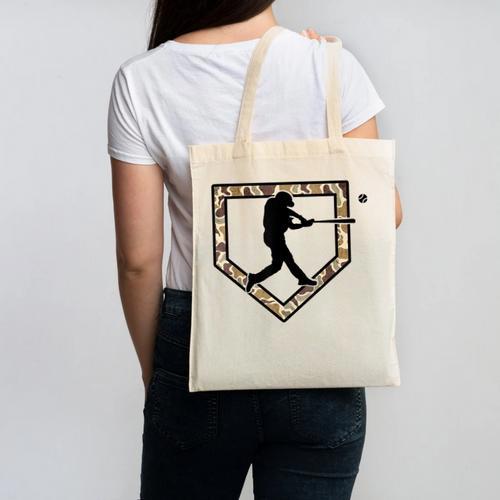 Camo Home Plate Camouflage Baseball Batter Youth Boys Canvas Tote Bag - Sportilla