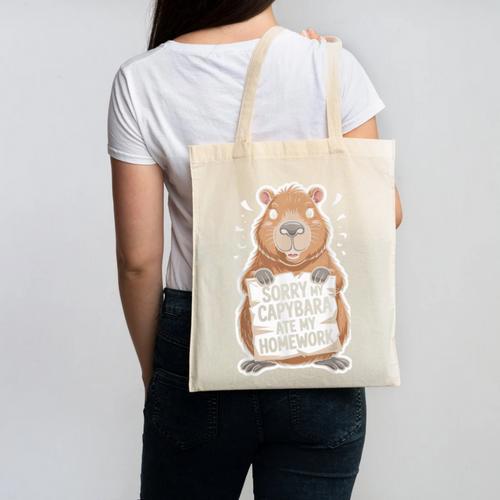 Capybara Ate My Homework Sorry Back To School Animal Canvas Tote Bag - Savourry