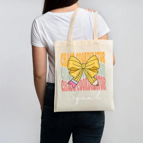 Chaos Coordinator Squad Groovy Coquette Bow Back To School Canvas Tote Bag - Savourry