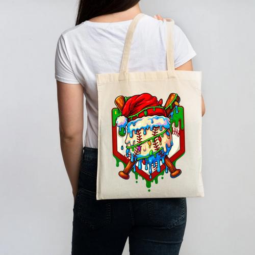 Christmas Baseball Ice Cream Drip Santa Baseball Player Kids Canvas Tote Bag - Sportilla