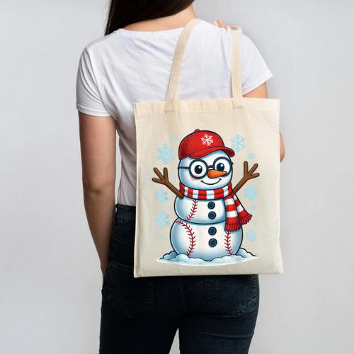 Christmas Baseball Snowman Xmas Pajamas Women Men Boys Canvas Tote Bag - Sportilla