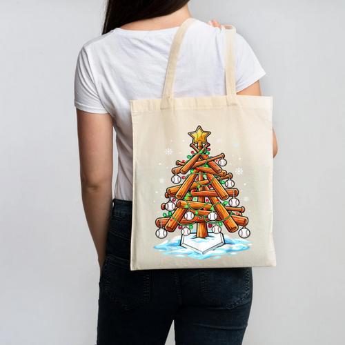 Christmas Baseball Tree Lights Xmas Canvas Tote Bag - Sportilla