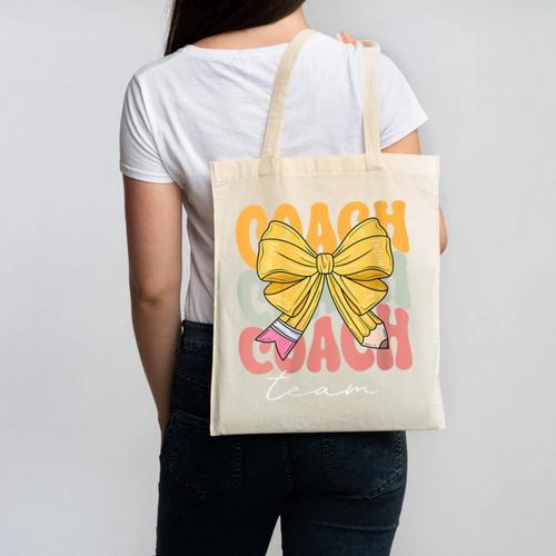 Coach Team Groovy Coquette Bow Cute Back To School Canvas Tote Bag - Savourry