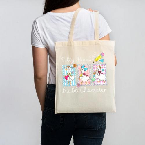 Coquette Back To School Silly Paras Build Character Canvas Tote Bag - Savourry