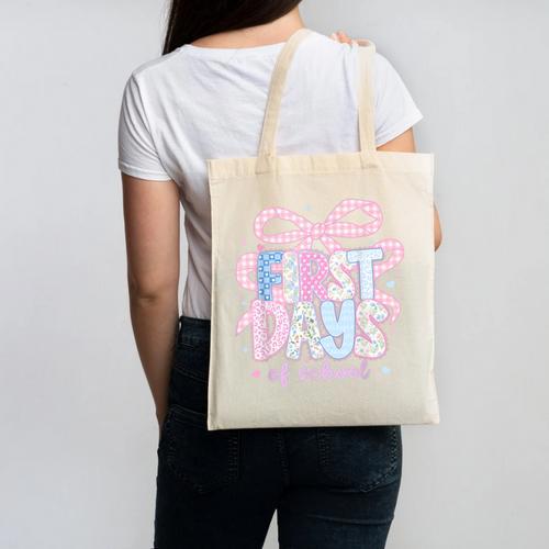 Coquette Bow Happy First Day Of School Back To School Retro Canvas Tote Bag - Savourry